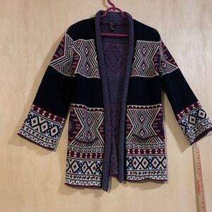 Forever 21 Geometric Knit Cardigan - Black, Red, Cream. Small